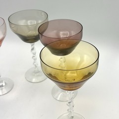 Vintage cordial glasses martini glasses with twisted stems 6.25” Multicolored