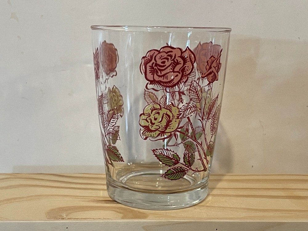 Vintage Hazel Atlas Roses Rocks Glass – 4 1/2″ Tall