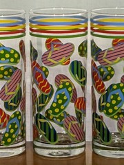 4 Beach House Flip Flop High Ball Bar Glasses Ice Tea Tumblers Ocean 16 oz MINT