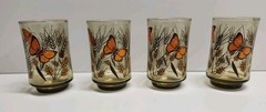 Mid Century Modern Monarch Butterfly & Wheat 6oz Juice Glass Set Of 4 1970’s