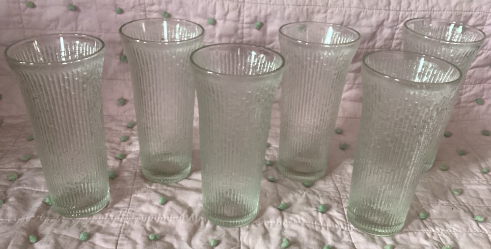 Vintage MCM Jeannette Finlandia Tree Bark Icicle Flared Glass Tumblers Set of 6