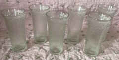 Vintage MCM Jeannette Finlandia Tree Bark Icicle Flared Glass Tumblers Set of 6