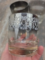 4 Pc Mid-Century Modern Queen’s Lusterware Silver Fade Lowball Glass Set