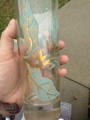 Mid Century blue And Gold Leaf Design Drinking Glasses Highball Barware
