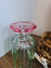 Set of 2 Decorative Green and Pink Footed Glass Tumblers