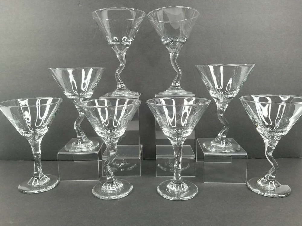 8 Libbey Z Stem Clear Martini Glasses Crooked Cocktail Cosmopolitan Glasses Set