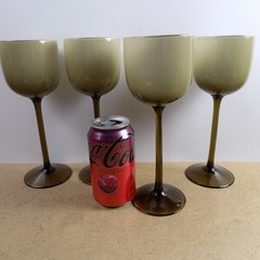 12 Carlo Moretti Murano Glass Amber Taupe Cased White Goblets Water & Wine VGC