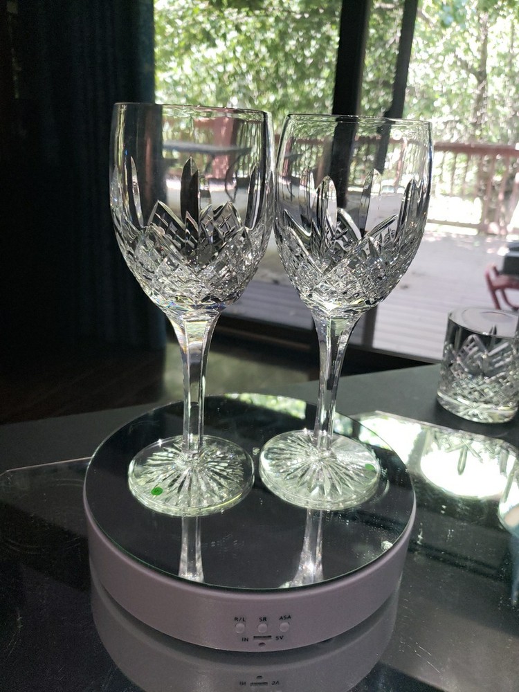 (2) Wine Claret Glass 7-3/4″ Goblet, Cut Crystal Edinburgh Montrose Signed READ