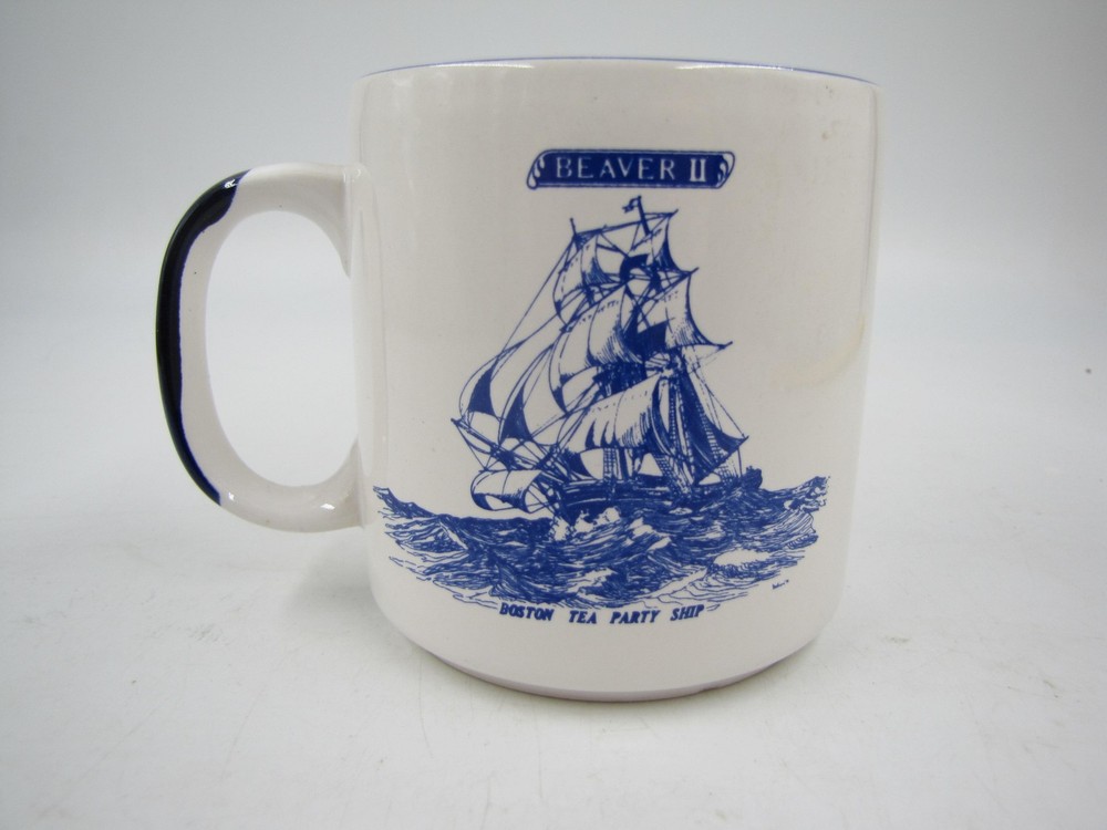 Nanco Boston Tea Party Ship Beaver II Mug Blue White Ceramic Coffee Cup