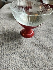 Vtg. Art Deco Metal Dessert Sherbert Cups with Glass Inserts Set of 7- Red