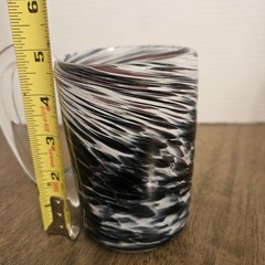 Hand Blown Glass Mug, Cup, Glass Swirls Of Black, Maroon 15oz