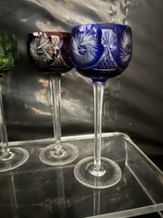 SET OF 5 MULTI-COLOR CUT TO CLEAR CRYSTAL TALL WINE GOBLETS {784}