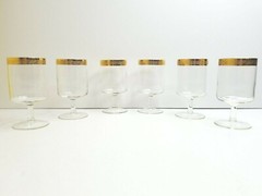 18 Pc Gold Encrusted Floral Band Goblet Champagne Cordial Glass Vintage MCM Lot
