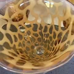 Amber Giraffe Print w/White Opalescent Glass Handblown 8″T Thick Glass Vintage