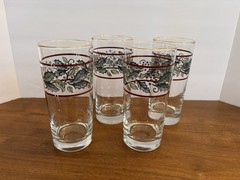 Set Of 4 Libbey Holly And Berries Christmas Tumblers/drinking Glasses 16 Oz