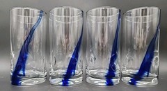 4-Libby Iced Tea/Water Tumblers Cobalt Blue Swirl With Easy Handle Dimples