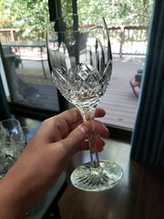 (2) Wine Claret Glass 7-3/4″ Goblet, Cut Crystal Edinburgh Montrose Signed READ