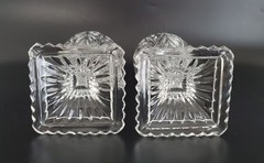 (2) VINTAGE HANDMADE CRYSTAL GLASS FOOTED EGG SHAPED PAPERWEIGHT SCULPTURE 7″