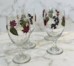 Vintage Libbey Autumn Leaves Wine Water Goblets 16 oz Set of 4 Fall Leaf Glasses