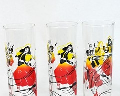 Vintage Caribbean Tiki Highball Glasses Set 6 Dancer Music Tropical Bar