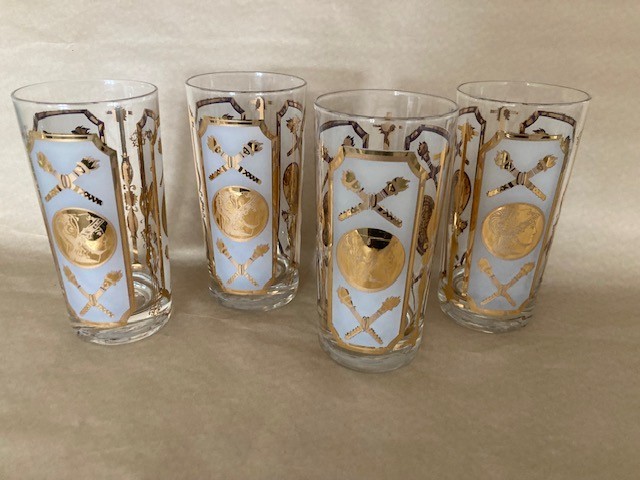 Set of 4 Vintage Cera 22K Gold Mid Century Modern Julius Caesar Highball Glasses