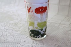 ANCHOR HOCKING MORNING GLORY FLOWERS 5″h Flat Drinking Water Juice Glass Tumbler