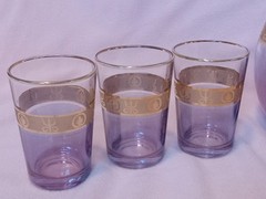 Vintage Pasabahce Glass w/Gold Etched Design Pitcher w/6 Glasses