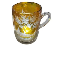Bohemian Gold Yellow Pheasant Forest Scene Sticker German Forest Handled Mug EUC