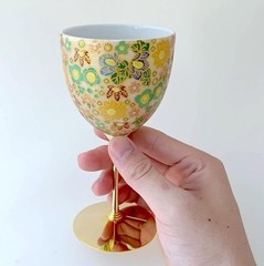 JAPAN KUTANI Kutani Yaki Wine Cup Pair Yellow Flower Pattern 170cc Made in Japan