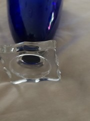 Cobalt Blue Glass Goblet with Clear Stem, Glossy Finish. square Shape