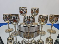 (7) Wine Glasses, c.1880’s Moser rare stemware Gold enamel butterfly insect vine