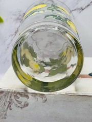 Vintage Lemon Highball Glass Yellow Green Fruit Floral Iced Tea Tumbler 6”