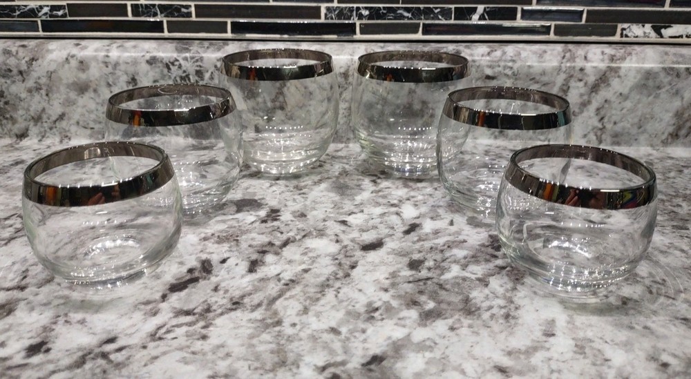 VTG 3 Pairs Silver Tone Rim Roly Poly Punch Glasses Dorothy Thorpe Mad Men