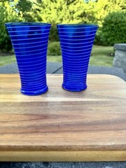 Vintage Cobalt Blue Swirl Pattern Highball Ice Tea Glass 7.5” Tall ~set Of 2