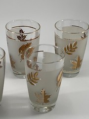 Vtg MCM Libbey Gold Foliage Frosted Cooler Glasses 10 oz Set of 6