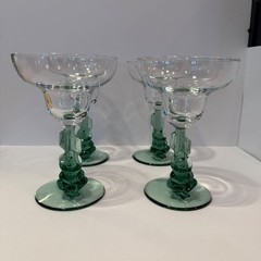 Cristal D’Arques Boerocho Siesta Margarita Glasses Green Seguaro Cactus