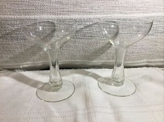 Set Of 2 Vintage Bulbous Stem Hollow Stem Saucer Coupe Champagne Glasses