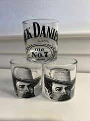 Jack Daniels Faces Old No.7 Lowball Rocks Cocktail Glasses Barware Set of 3