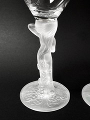 PAIR VINTAGE FROSTED FRENCH CRYSTAL NUDE NAKED LADY STEM WINE GLASSES ART DECO 1