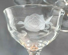 Etched Roses Wine, Claret, Champagne, VTG Crystal Goblets Elegant 5″ Set of 4