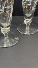 Vintage Gold Gilt Etched Champagne Flutes Set 6 Elegant Floral Glasses