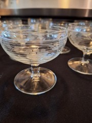 Grapes on Grid Etched Low Sherbert/Champagne Glasses Cut #96 Set of 8 Vintage
