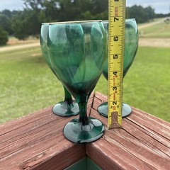 Libbey Libby Juniper Green Gold Rim Wine Glasses Goblets 7” Set of 3 Teardrop