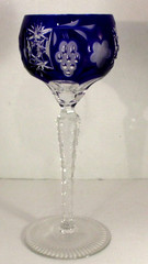 Ajka Marsala Cobalt Blue Cut to Clear 8 1/4″ Wine Hock Glass NICE