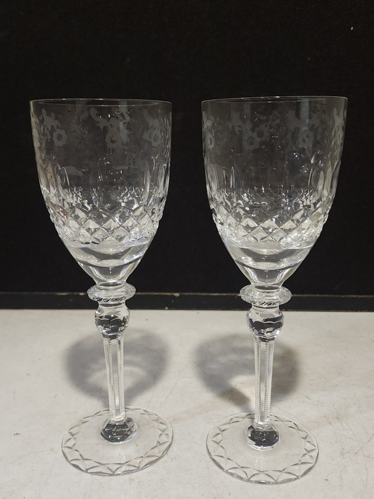 SET OF 2- Rogaska Gallia Crystal Etched Cut Stemmed Water Goblet 9-1/4”