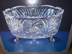 Lead Glass Floral Candy Peanut Dish Bowl Oval Footed Anna Hutte W. Germany 24%