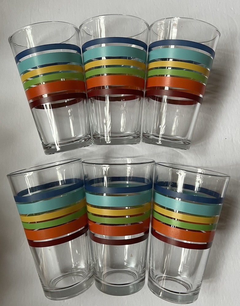 Libbey 6 Tumblers Fiesta Mambo All Colors Stripes 5 7/8” Tall 16 Ounces