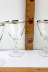 Fostoria Crystal Wedding Ring Platinum Trim 4 Piece 6 1/4″ Water Goblets 1953-75