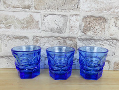 Fostoria Argus Blue Flat Juice Glass Henry Ford Museum Set of 3