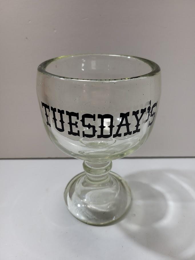 Tuesday’s Clear Glass Goblet Chalice Barware Restaurant Promo Stemmed Beer Cup